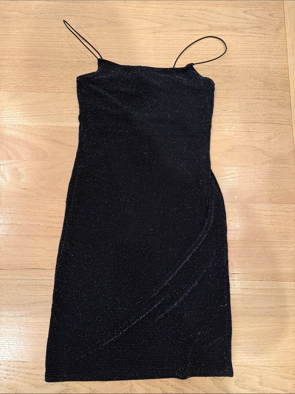 H&M Black Sparkle Strapless Slip Dress with Thin Straps